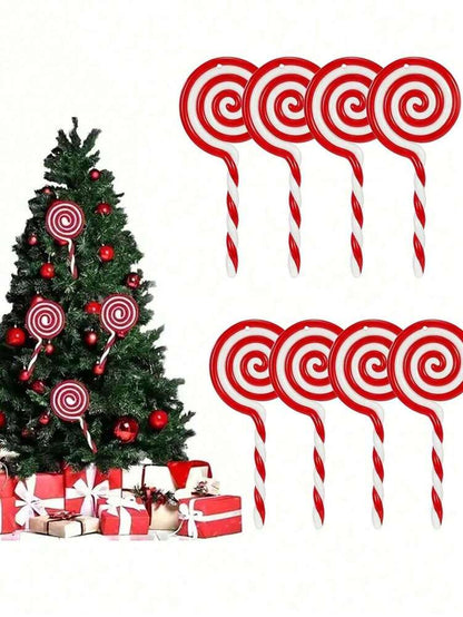 5pcs 5-Inch Christmas Candy Ornaments, Red and White Lollipop Decorations, Fun Hanging Props for Christmas Trees, Fireplaces, and Holiday Scenes