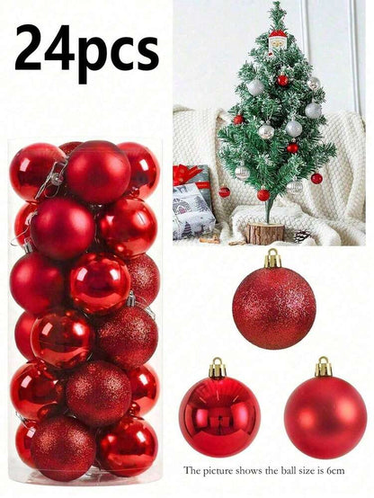 Red Shatterproof Christmas Ball Ornaments (24pcs/1pc), 1.5-Inch Pre-Strung Hanging Tree Decorations, Perfect for Holiday, Wedding, and Party Decor