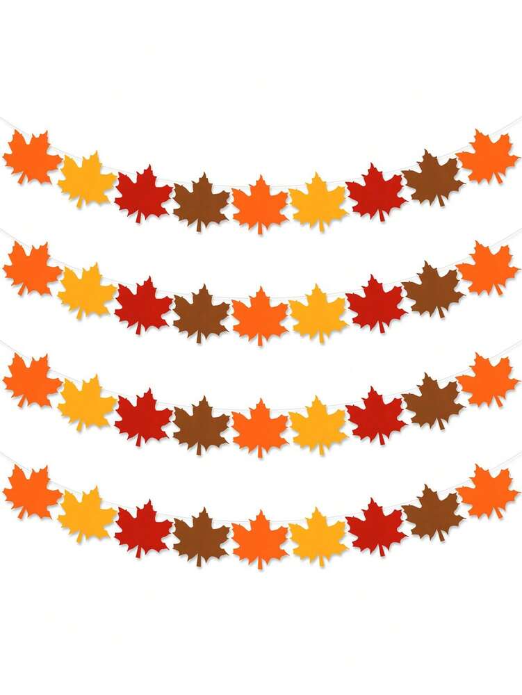 36pcs Autumn Felt Leaf Garland Set, Maple Leaf Banners for Fall Wall, Table & Home Decorations