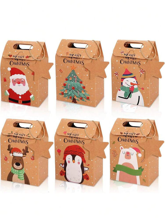 24pcs Merry Christmas Candy Gift Boxes with Tags, Kraft Paper Cookie Packing Bags for Xmas Parties and New Year Home Decorations