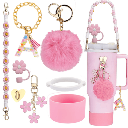 Cup Decoration Accessories, 8–9mm Straw Cap & Silicone Boots Set for 30/40oz Tumblers, Cute DIY Cup Accessories