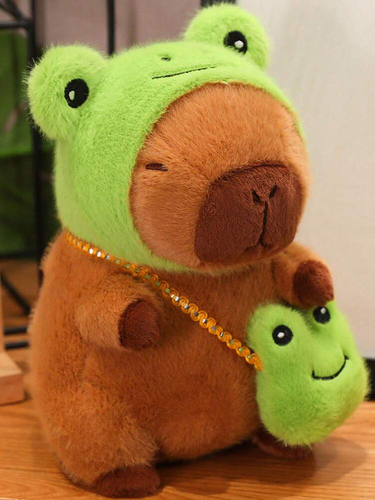 22cm Capybara Plush Toy with Frog Hat and Backpack, Adorable Soft Stuffed Animal Plush for Room Decoration or Collectible Display