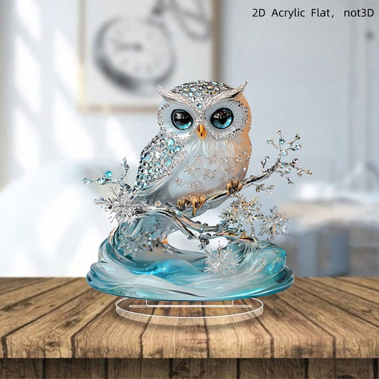 1pc Crystal Owl Acrylic Ornament, Colorful Flat 2D Table Decor for Home or Office, Unique Owl-Themed Decorative Piece