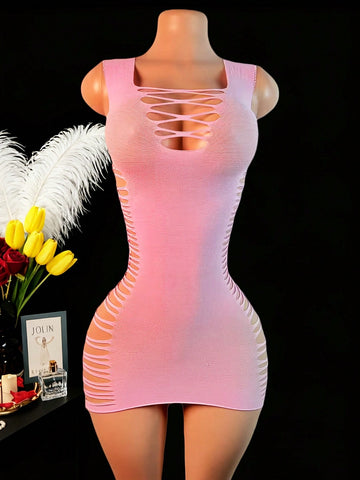 Women Plus Size Mesh Dress With Suspender Design And Lightweight Net Fabric Construction, Simple Structure, Flexible Fit, Suitable For General Wear And Styling