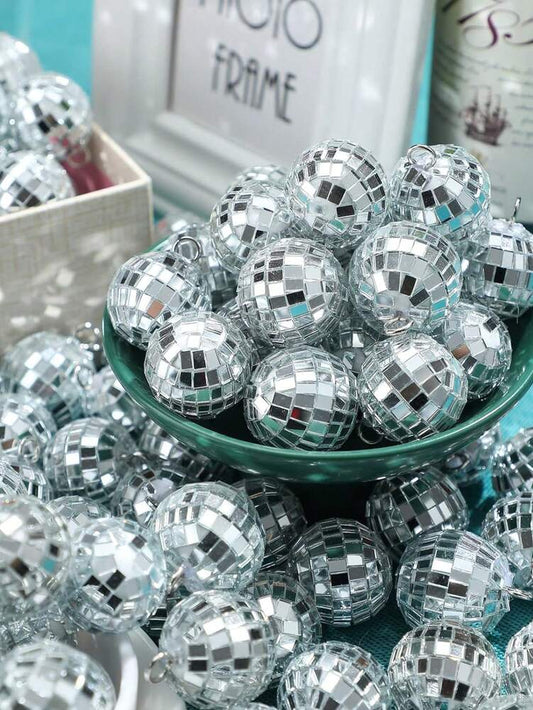 20pcs Silver Mirror Disco Ball Ornaments, Small Reflective Hanging Decorations for Disco Parties, Christmas Trees, Birthdays, and 70s-Themed Weddings
