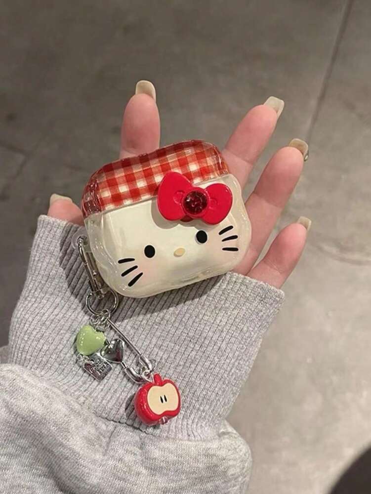 1pc Cartoon Kitty Bluetooth Earbud Case, Cute 3D Heart & Butterfly Protective Cover Compatible with AirPods 1/2/3/Pro, Drop-Resistant Pink Design