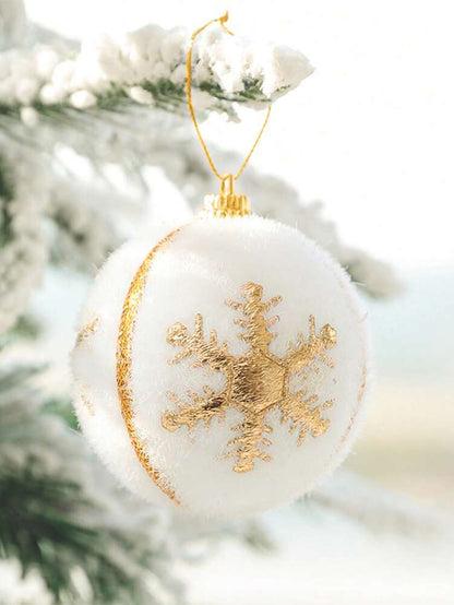 6pcs Christmas Snowball Hanging Ornaments, White and Gold Snowflake Design, Soft Foam Baubles for Christmas Trees, Parties, and Winter Fireplace Decor