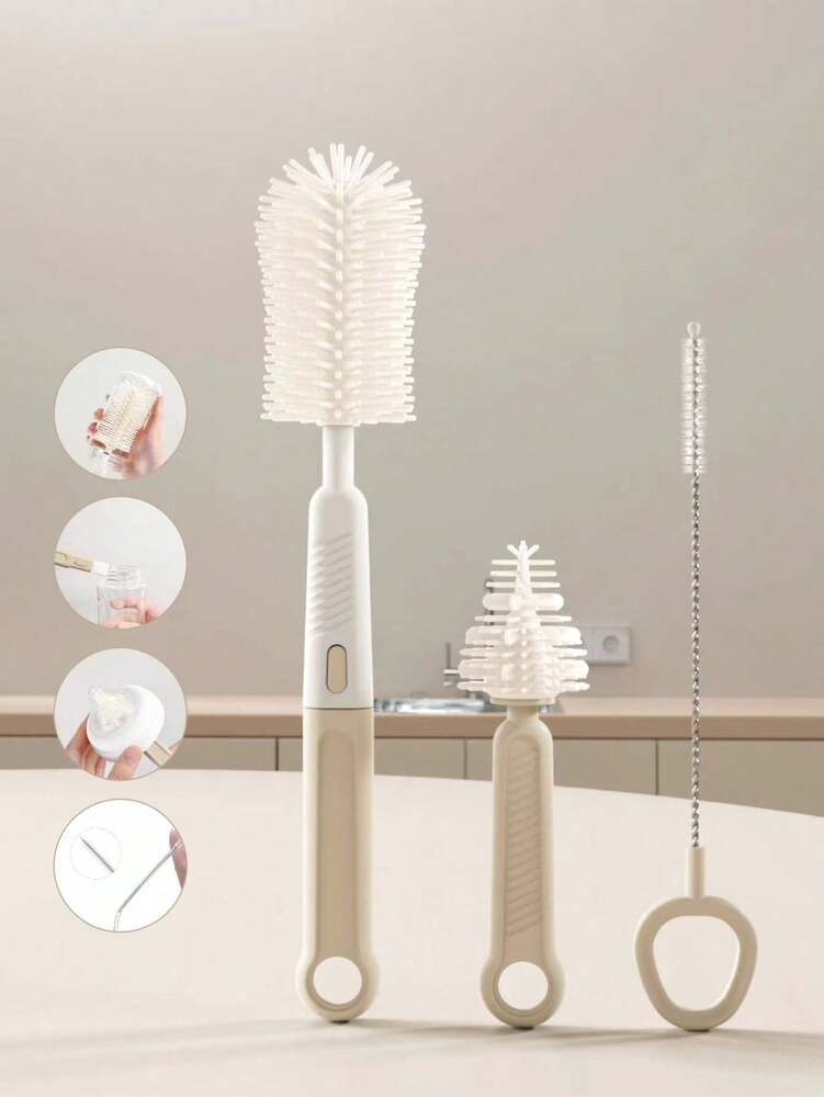 6-in-1 Baby Silicone Bottle Cleaning Set with Pacifier Brush, Straw Cleaner and Bottle Mouth Brush, Soft Bristle Tools for Newborn Feeding Essentials