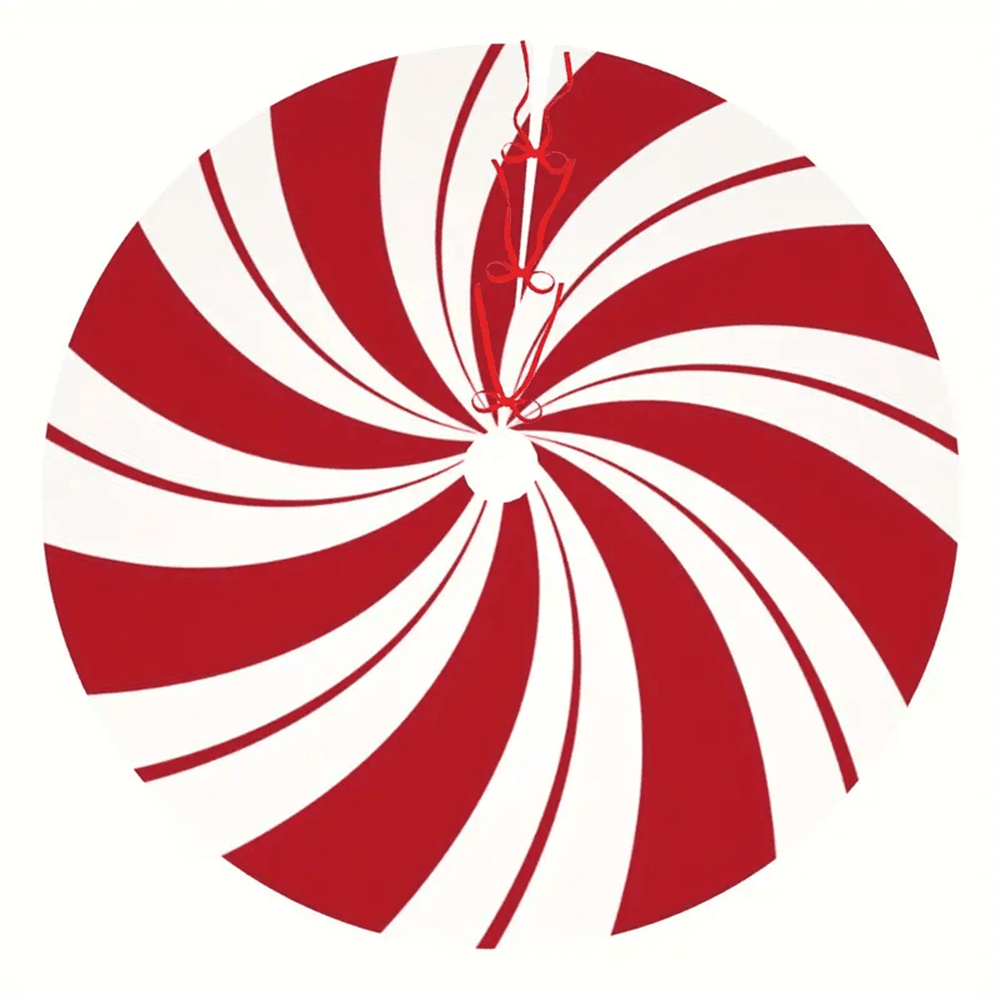 Peppermint Candy Christmas Tree Skirt, Rustic Red & White Swirl Design, Cozy Holiday Decoration for Living Room & Office