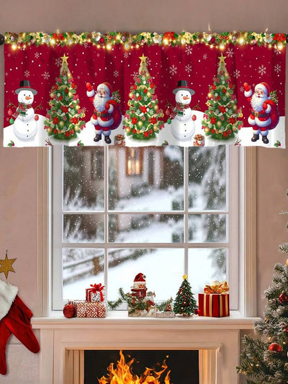 Santa Claus & Snowman Christmas Curtain Valance, 1–2 Piece Polyester Window Decor with Rod Pocket for Kitchen, Living Room or Bedroom
