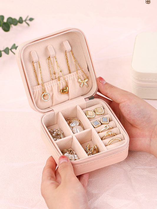 Mini Jewelry Organizer Travel Case, Portable Zipper Box for Earrings, Rings & Necklaces, Leather Jewelry Storage Bag for Travel & Daily Use