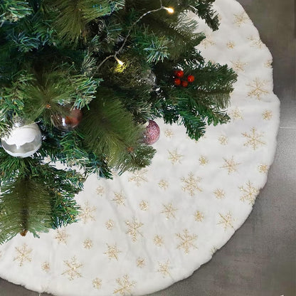 35-Inch White Plush Christmas Tree Skirt, Thick Velvet Tree Base Blanket with Lace Trim, Also Available in 60/90cm, Elegant Holiday Home Decor