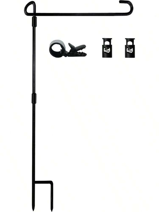 Garden Flag Stand Holder with Stopper and Clip, Powder-Coated Metal Pole for Outdoor Seasonal Flags, Weatherproof Yard and Lawn Decoration Display