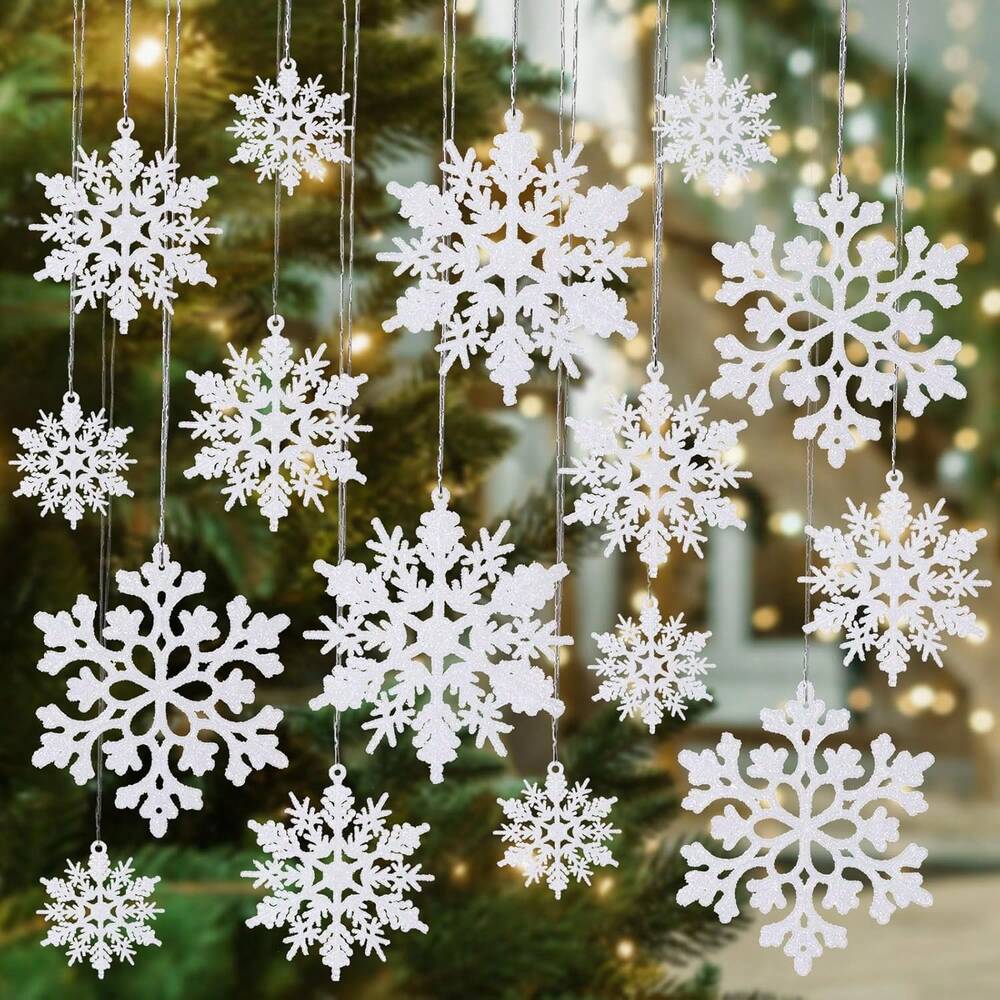 36pcs Plastic White Snowflake Ornaments, Durable Christmas Hanging Decorations, Elegant Winter Decor for Trees, Windows, and Festive Home Ambience