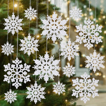 36pcs Plastic White Snowflake Ornaments, Durable Christmas Hanging Decorations, Elegant Winter Decor for Trees, Windows, and Festive Home Ambience