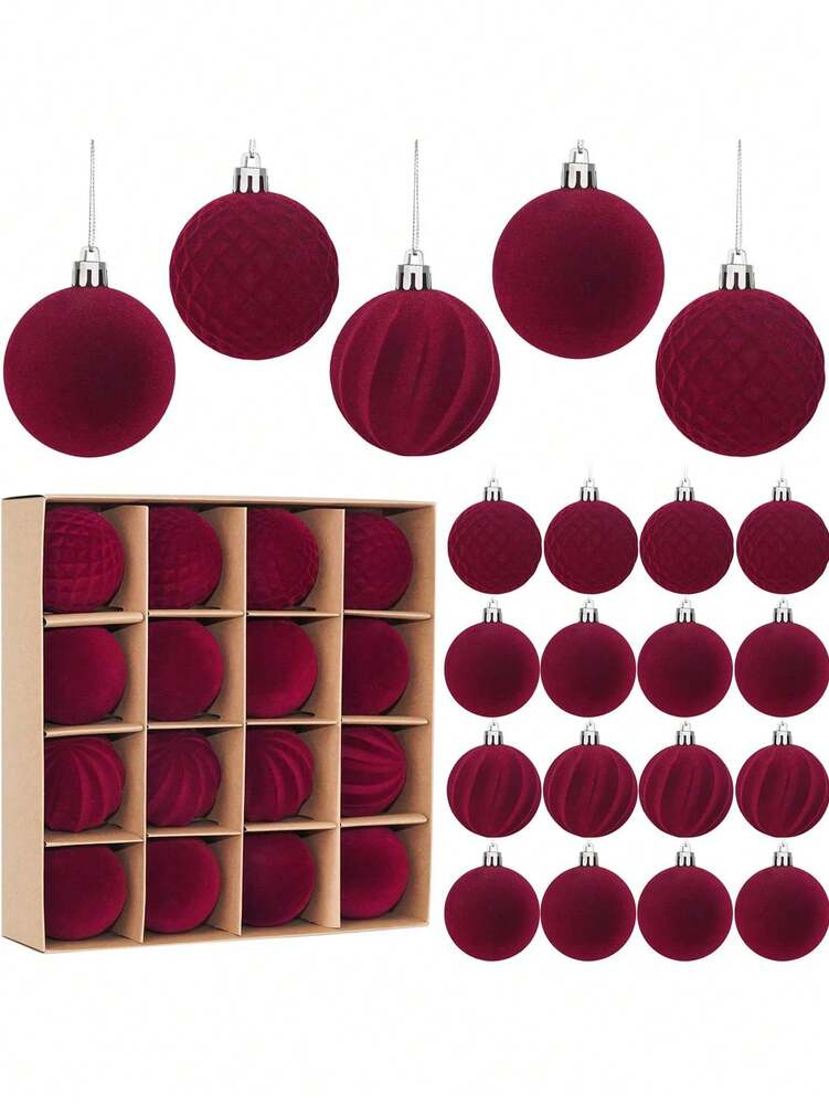 16pcs Velvet Christmas Ball Ornament Set, 2.8" Shatterproof Decorative Foam Spheres, Elegant Holiday Tree Decorations for Home Decor