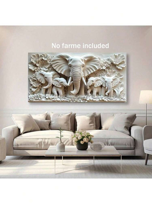 2D Frameless Elephant Wall Art Canvas, Contemporary African Wildlife Print for Living Room, Bedroom or Office, Minimalist Animal Home Decor (1pc)