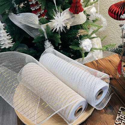 9m Christmas Mesh Ribbon Roll, Decorative Holiday Mesh for Tree, Wreaths, Gift Wrapping & DIY Crafts, Festive Party & Home Decor