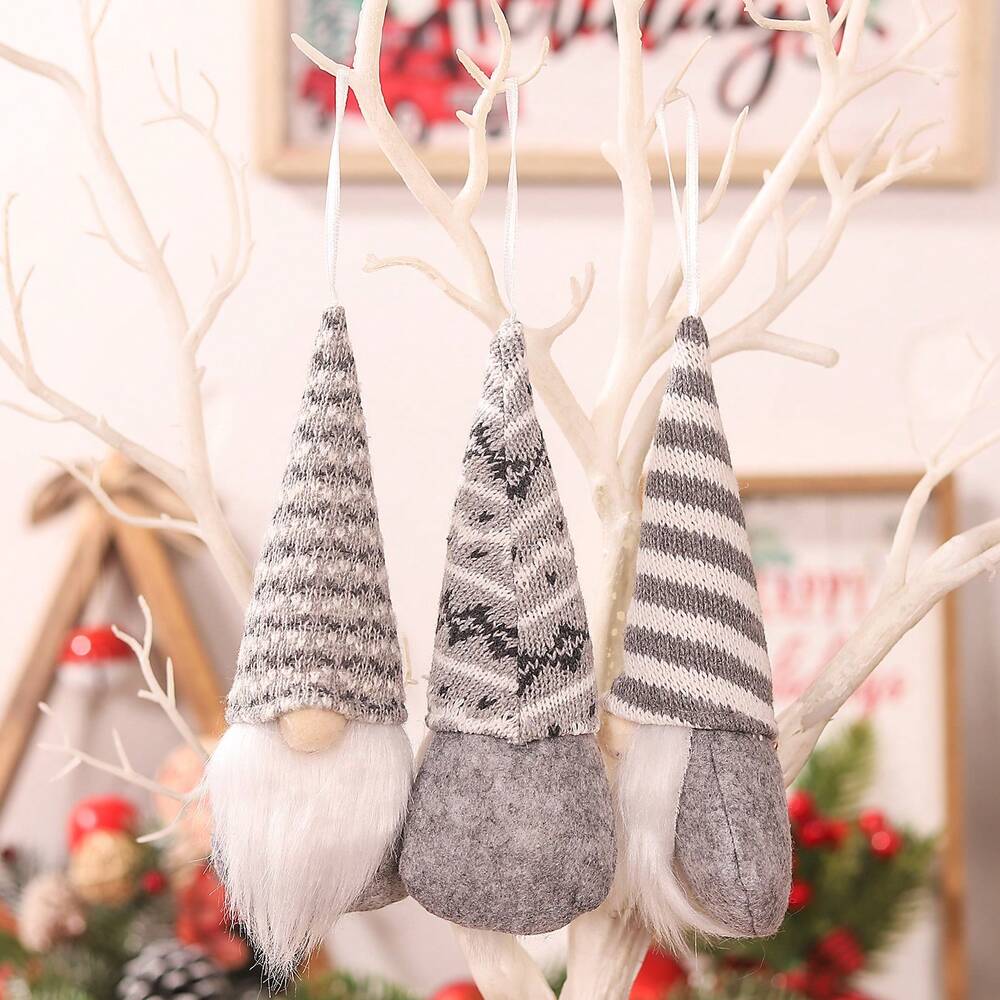 3pcs Knitted Forest Gnome Ornaments, Faceless Plush Dolls for Christmas Tree Decoration, Cute Holiday Figurines for Winter Home and Party Decor