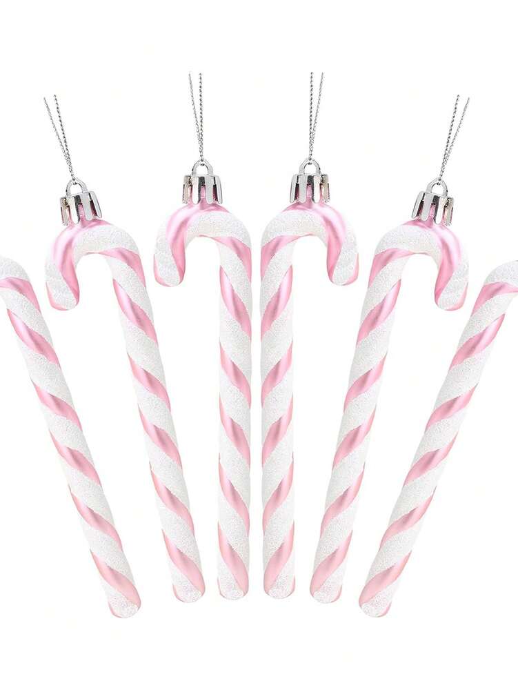 12pcs Pink Glitter Candy Cane Christmas Ornaments, 5.5" Plastic Hanging Decorations for Christmas Trees & Holiday Displays