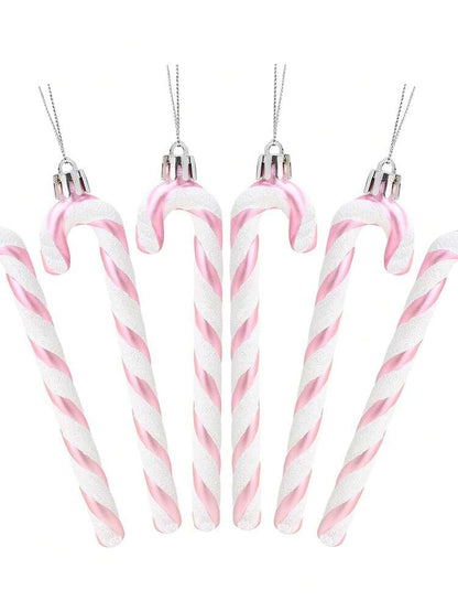 12pcs Pink Glitter Candy Cane Christmas Ornaments, 5.5" Plastic Hanging Decorations for Christmas Trees & Holiday Displays