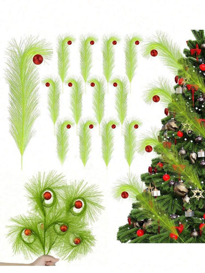 20pcs Christmas Elf Twig Set, Green & Red Artificial Branches with Flashing Orbs for DIY Christmas Tree Toppers, Garlands & Holiday Decor