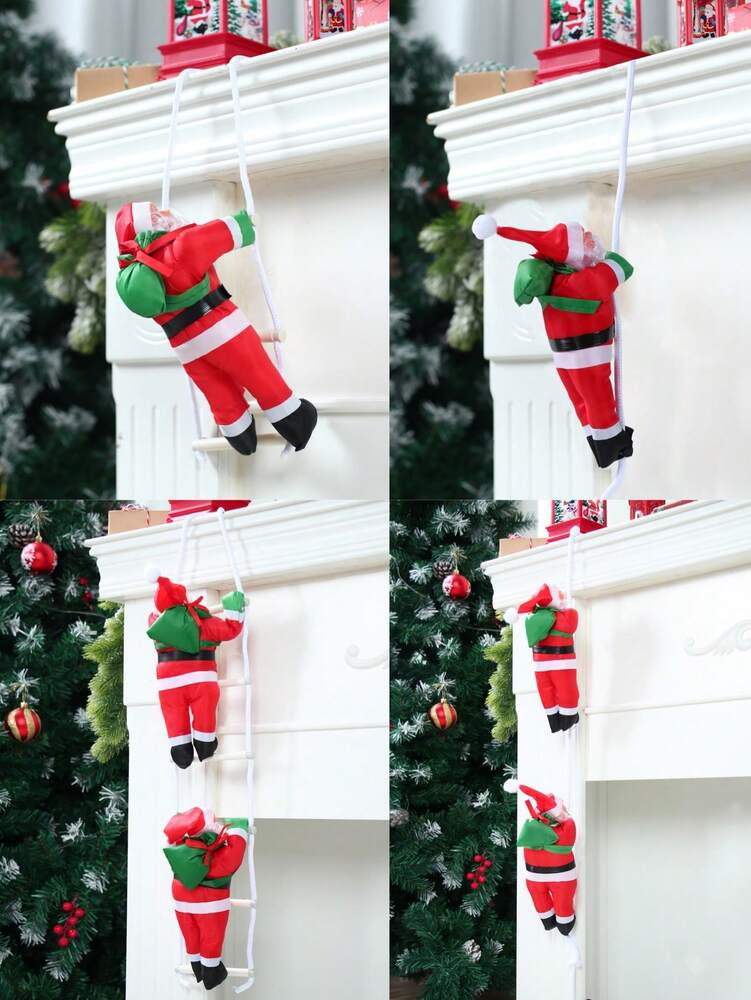 Santa Claus Climbing Rope Ornament, Cute Christmas Hanging Decoration for Fireplace, Window or Tree, Festive Holiday Home Decor