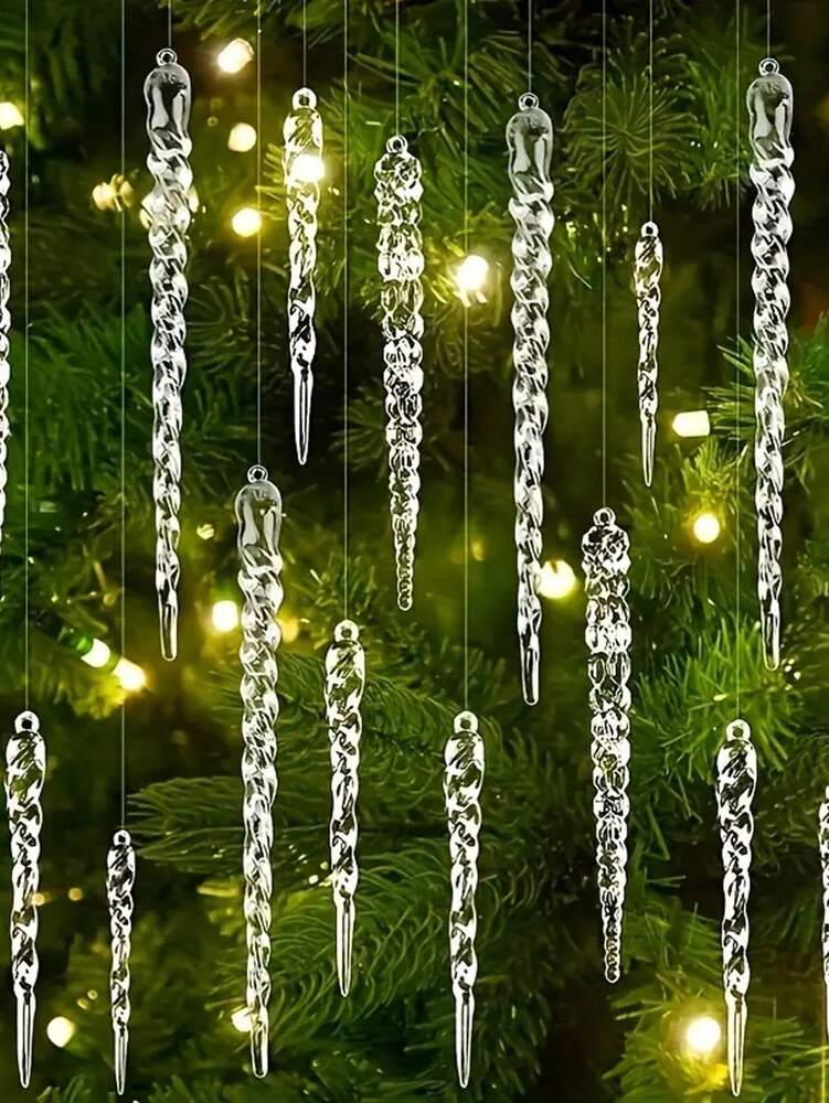20-Piece Transparent Spiral Icicle Ornament Set, Artificial Christmas Tree Decorations for Home, Hanging DIY Crafts and Holiday Party Decor Accents