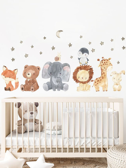 2pcs Cartoon Animal Wall Stickers Set, Cute Vinyl Decals for Living Room or Bedroom Decor, Easy Peel Wall Art for Home