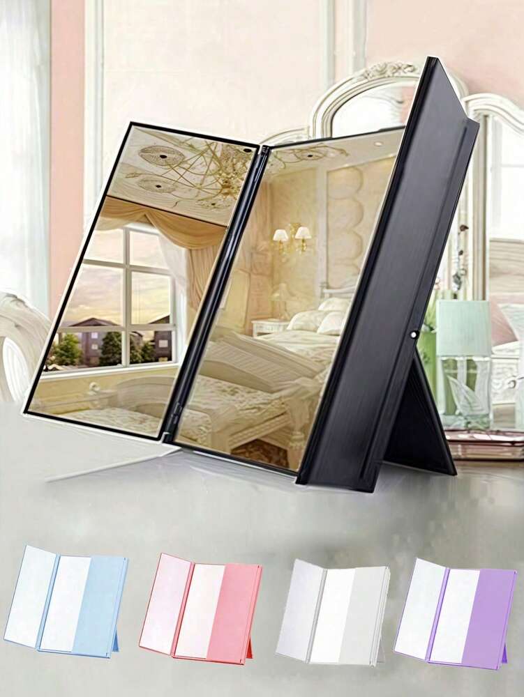 3-Sided Foldable Makeup Mirror, Ultra-Thin Portable Vanity Mirror for Travel or Home, Adjustable Compact Beauty Mirror Gift for Women (1pc)