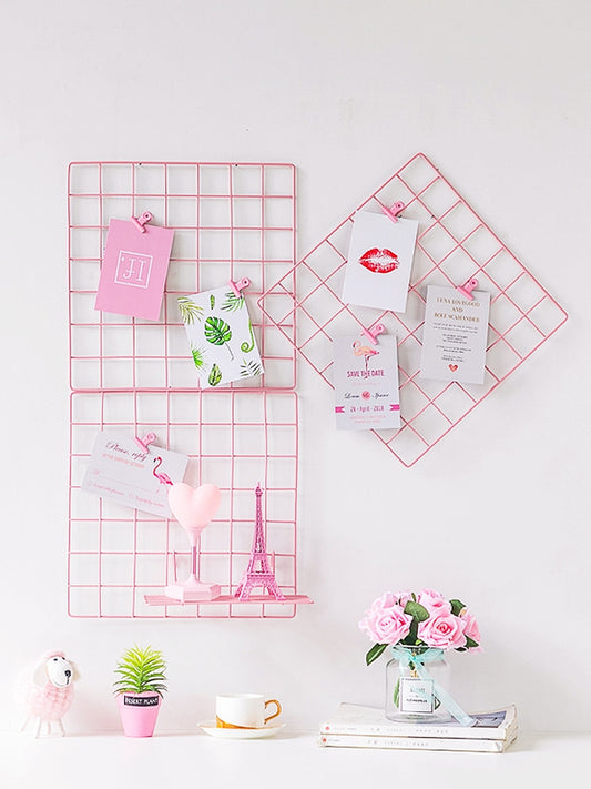 3pcs Wall Hanging Decorative Rack, Modern Pink Grid Design Storage and Display Shelf for Bedroom, Living Room or Office