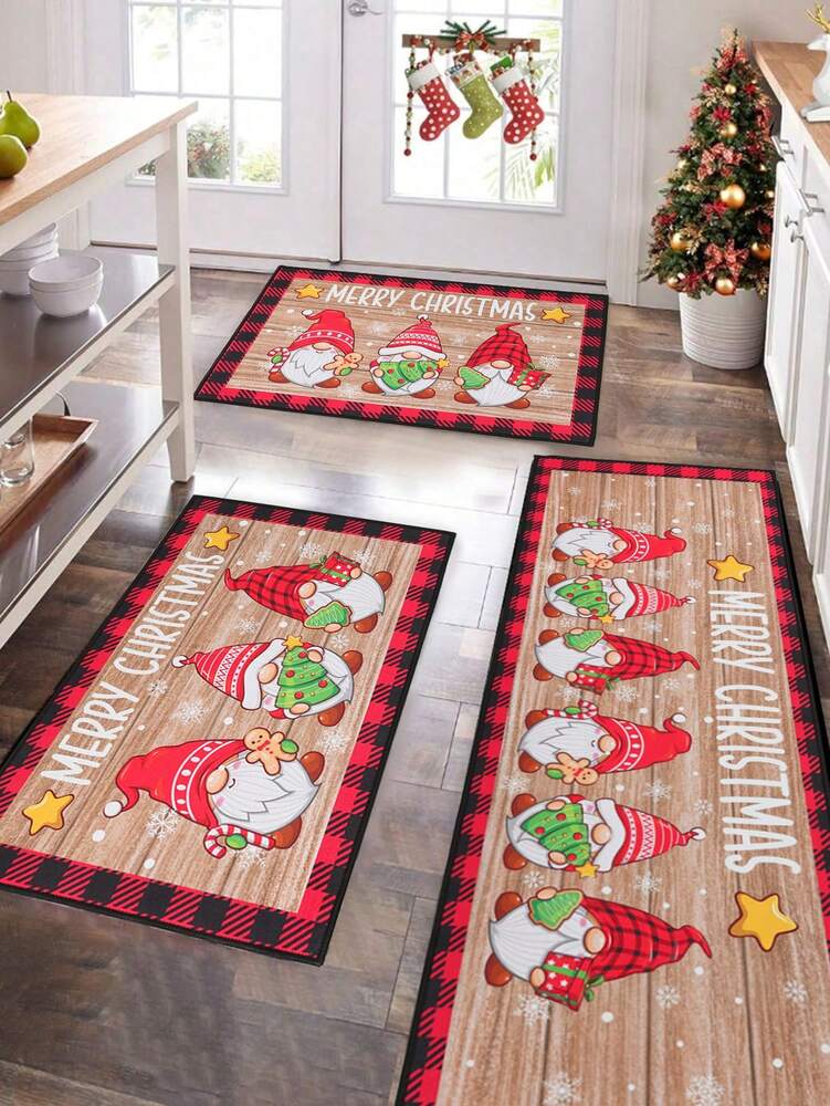 2pcs Merry Christmas Doormat Set, Gnome and Snowflake Design, Non-Slip Washable Floor Mats for Kitchen, Entryway, or Holiday Home Decoration 2026