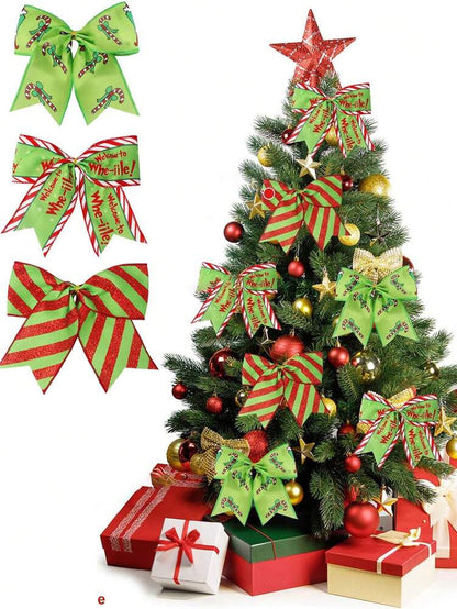 6-Piece Red and Green Christmas Ribbon Set, Large Decorative Wreath and Tree Ribbons for Gift Wrapping, Holiday Crafts, and Outdoor Christmas Decor