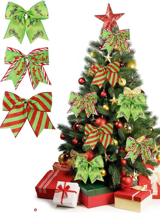 6-Piece Red and Green Christmas Ribbon Set, Large Decorative Wreath and Tree Ribbons for Gift Wrapping, Holiday Crafts, and Outdoor Christmas Decor