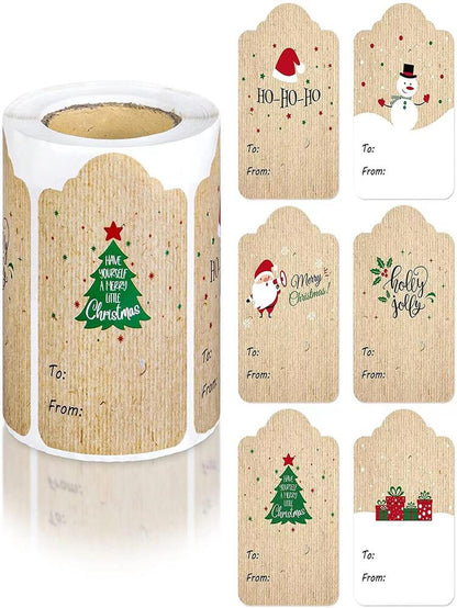 300-Piece Kraft Paper Christmas Gift Sticker Set, Festive Adhesive Labels for Wrapping, Valentine’s, and Holiday Gift Decorations