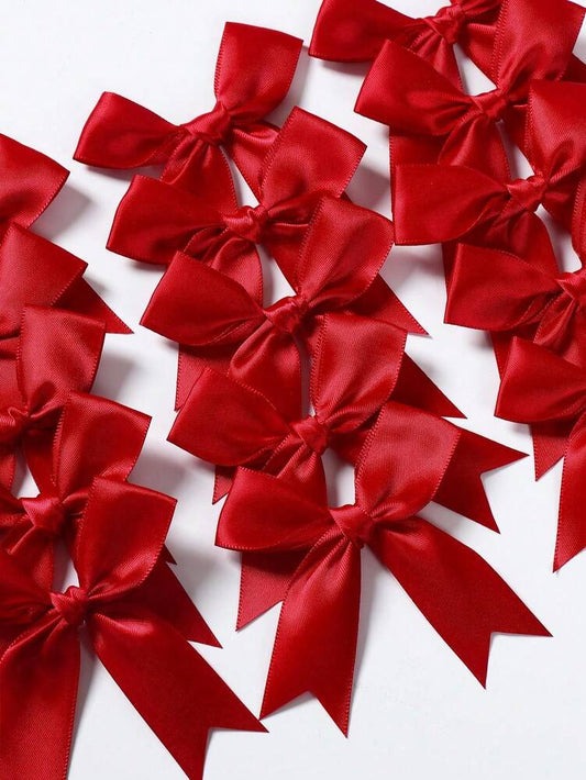 50pcs Red Satin Ribbon Bows, Small Bowknots for DIY Crafts, Gift Wrapping, Baking & Decorative Holiday Projects