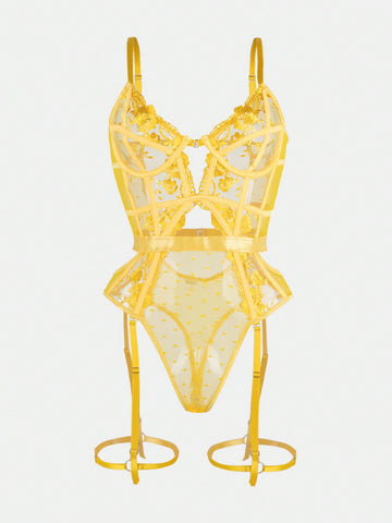 Women Embroidered Fabric One-Piece Teddy Bodysuit With Soft Texture And Simple Structure, Lightweight Material Construction, Flexible Fit, Suitable For General Wear And Styling Use