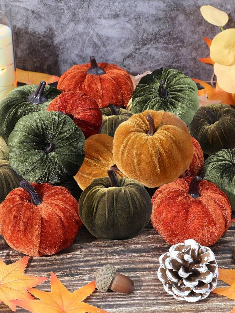 6pcs Faux Velvet Fabric Pumpkins, Elegant Fall Decorations for Home, Perfect for Thanksgiving Centerpieces, Weddings, or Farmhouse Table Displays