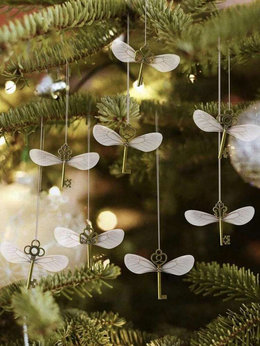 41-Piece Vintage Metal Key Pendant Set with Dragonfly Wings and Thread Roll, DIY Jewelry Craft Kit for Weddings, Parties and Home Decorations