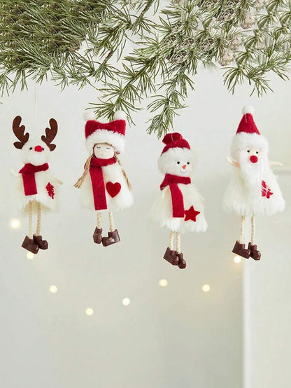 Christmas Girl Hanging Ornament, Soft Fabric Pendant with Santa Hat & Snowflakes, Cute Christmas Tree Decoration for Holiday Home Decor