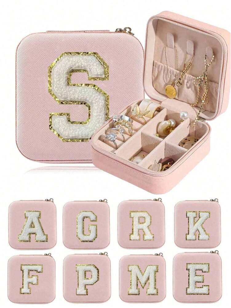 Custom Initial Travel Jewelry Organizer Box, Compact Case for Rings, Necklaces & Earrings