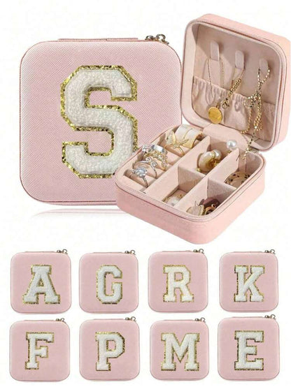 Custom Initial Travel Jewelry Organizer Box, Compact Case for Rings, Necklaces & Earrings