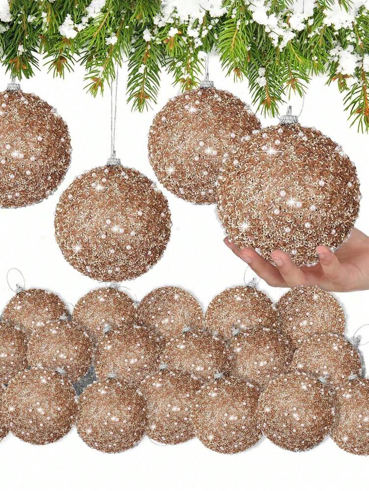 12pcs Champagne Christmas Ball Ornaments, 3.15-Inch Shatterproof Baubles, Elegant Tree Decorations for Weddings, Holidays, and Party Displays