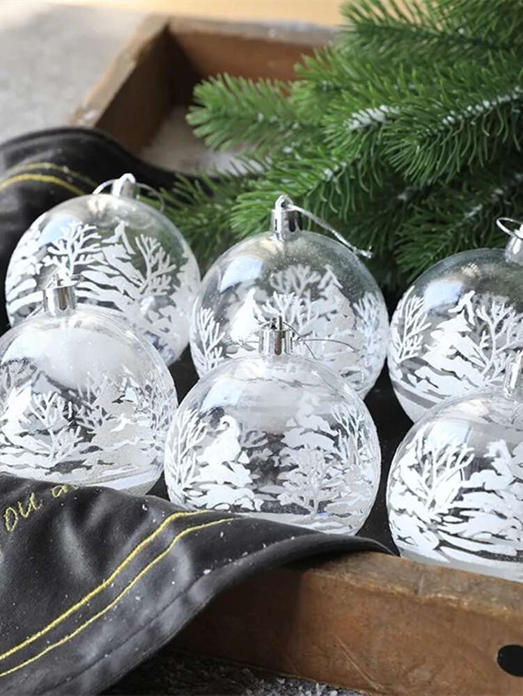 6pcs Transparent Snow Christmas Ball Ornaments, 6cm Clear Hanging Baubles for Xmas Trees, Elegant DIY Holiday Decorations and Gifts