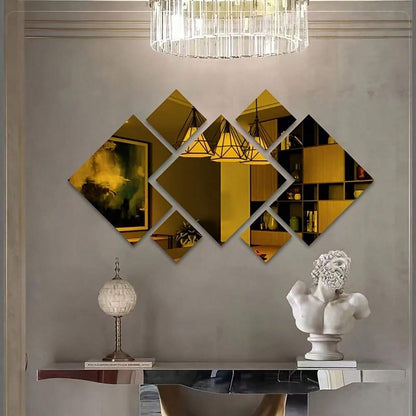 7pcs Square Acrylic Mirror Wall Stickers, 3D Rhombus & Rectangular Self-Adhesive Shatterproof Removable Mirrors for Home or Office Decor