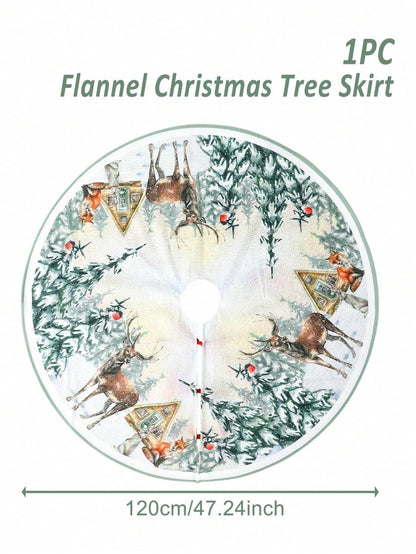 Red & Black Plaid Christmas Tree Skirt, Snowflake Pattern Round Tree Mat, Soft Decorative Base Cover for Living Room & Winter Holiday Home Decor