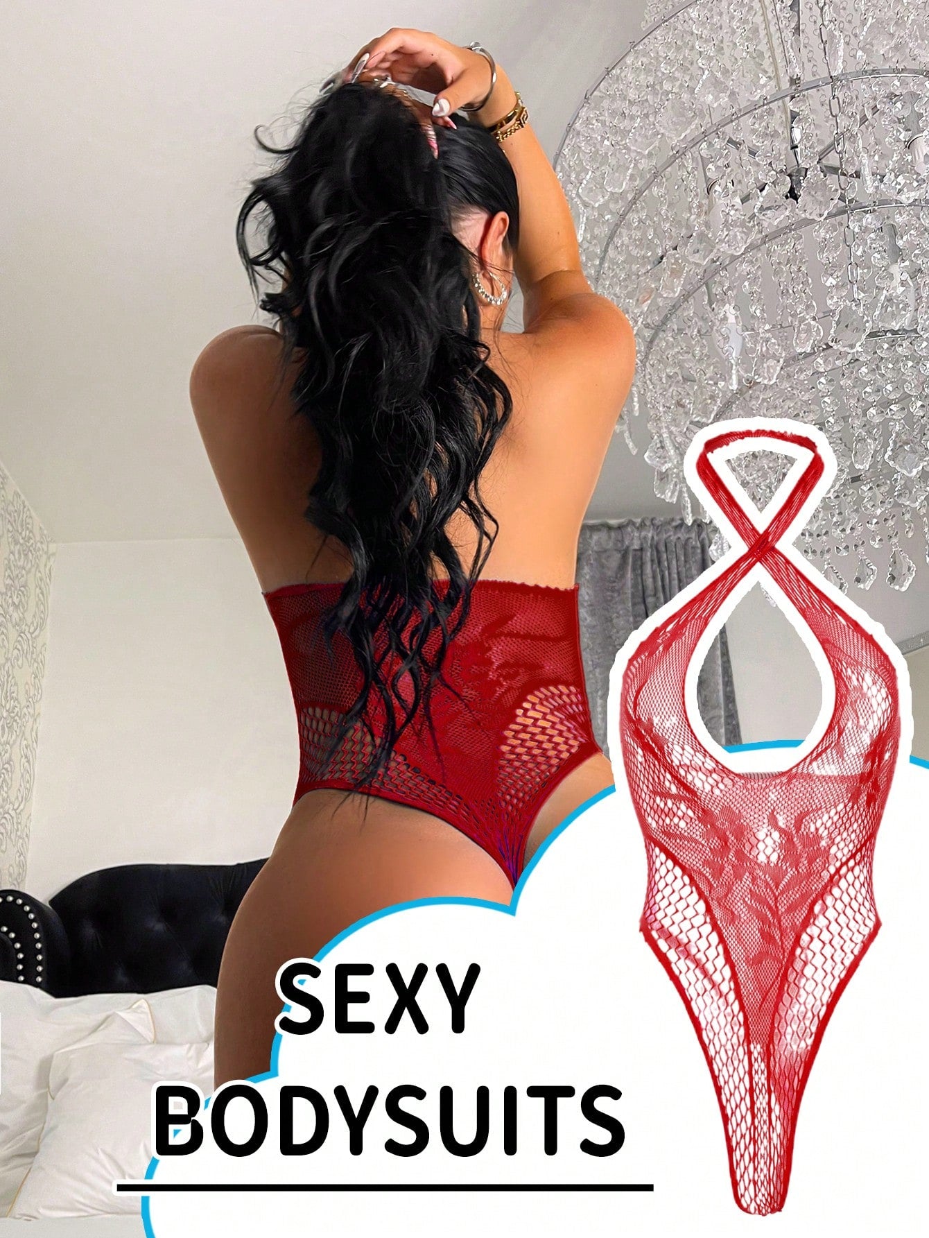 Women's Sexy Fishnet Bodysuit, Sleeveless High Stretch Fishnet Bodysuit, Suitable For Beach, Seaside, Party For Going Out