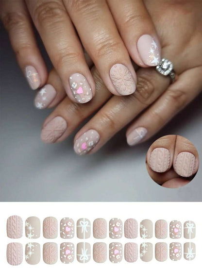 24pcs Short Press On Nails, Red And Green Candy Cane Christmas Design, False Nails For Women, Easy To Apply Holiday Nail Supplies