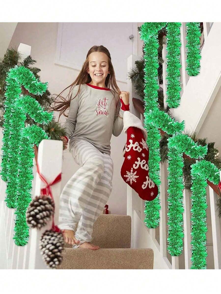 Metallic Tinsel Garland for Christmas, 1–2 Piece Shiny Glitter Streamer Decoration, Long Hanging Ornament for Trees, Parties, and Weddings