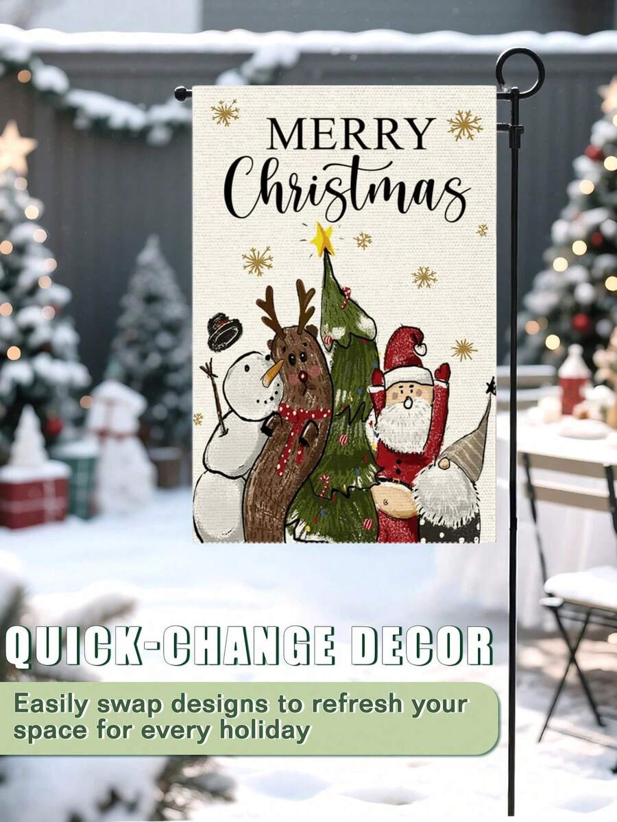 Christmas Night Garden Flag 12x18 inch, Double-Sided Linen Yard Flag with Jesus and Red Plaid Design, Festive Farmhouse Outdoor Winter Decoration